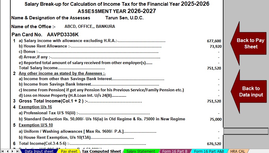 Download Automatic Income Tax Preparation Software in Excel All in One for All Salaried Persons FY 2025–26