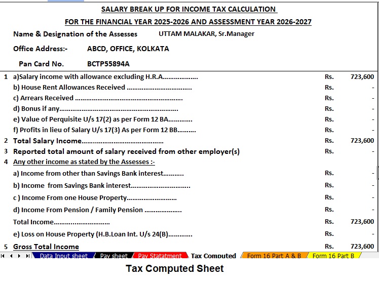 Download Automatic Income Tax Preparation Software All in One in Excel for Maharashtra State Government Employees for F.Y. 2025-26